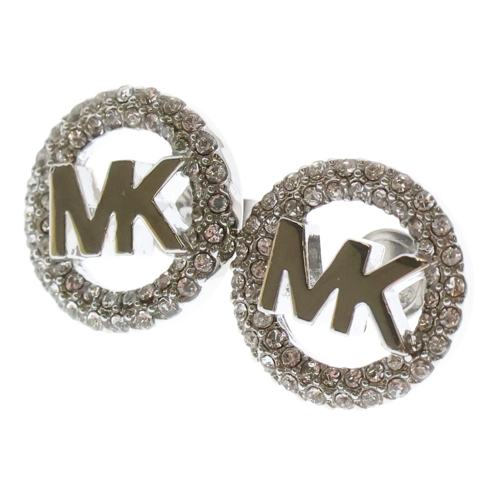 ロゴ ラインストーン ピアス メタル シルバー アクセサリー Sランク