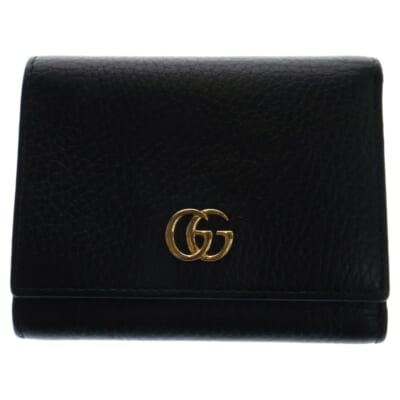 GGマーモント 三つ折り財布 ブラック レザー コンパクトウォレット 474746 Bランク