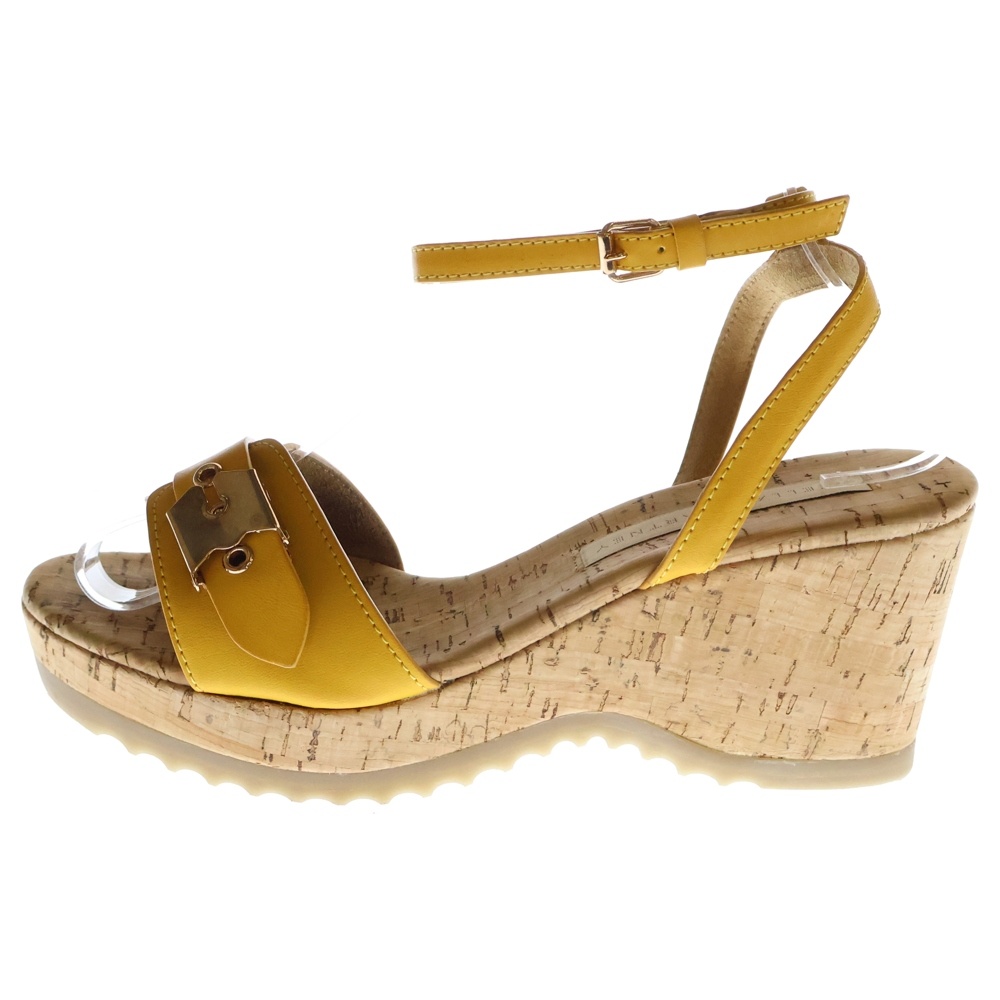 ウェッジサンダル シューズ イエロー 厚底 レディース Bランク