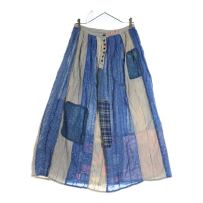 パッチワーク ストライプ柄ドッキング ロングスカート マルチ レディース Bランク