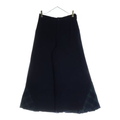 ウール チェック柄切替 ロングスカート ネイビー/グリーン レディース Bランク