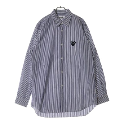 ハートロゴワッペン付きストライプ長袖シャツ ブルー AZ-B008 Aランク