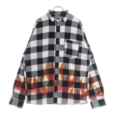 Burning Logo Overshirt バーニングロゴ 長袖チェックシャツ ブラック/ホワイト PMGA024F22FAB002 Bランク