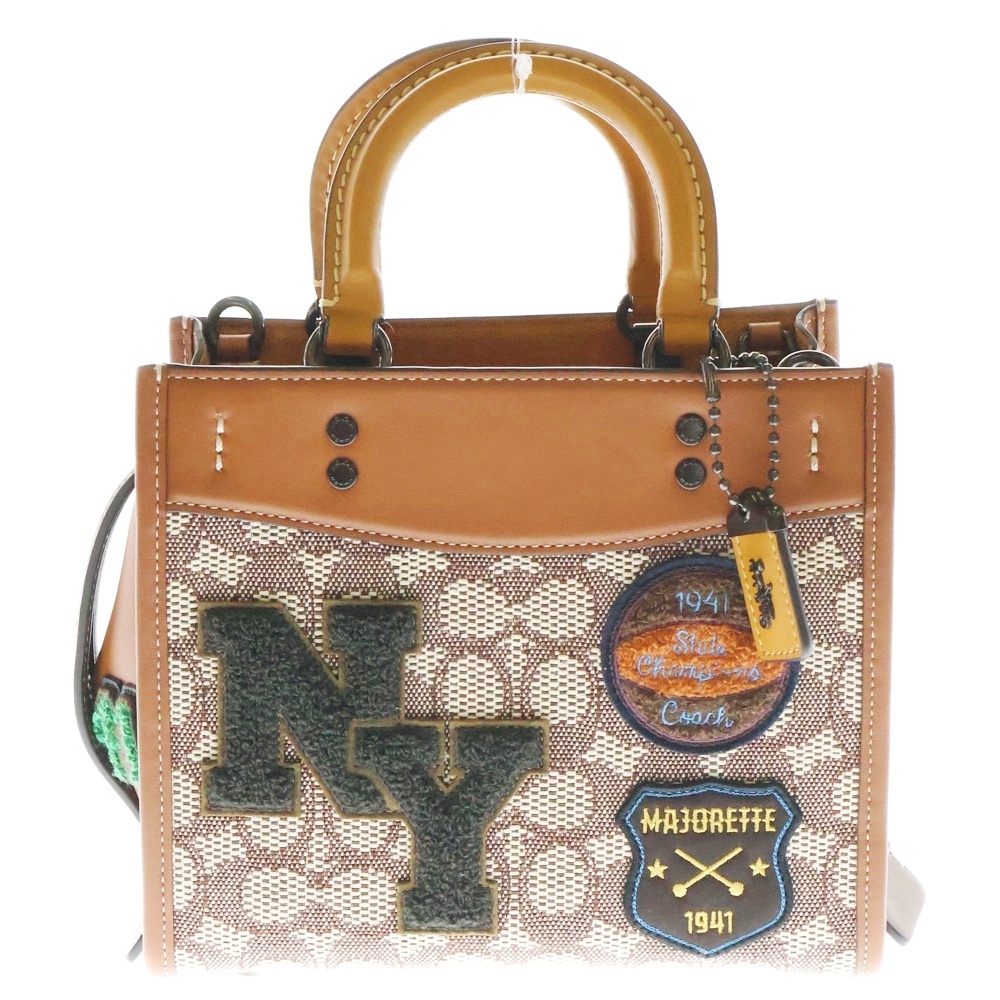 ローグ20 シグネチャー テキスタイル ジャガード・ヴァーシティ パッチ 2WAYバッグ ショルダーバッグ ハンドバッグ ミニトートバッグ ブラウン レザー Aランク