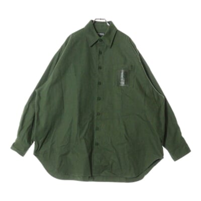 22AWR PIN OVERSIZED DENIM SHIRT ロゴパッチ オーバーサイズ長袖シャツ グリーン 222-M243 Aランク