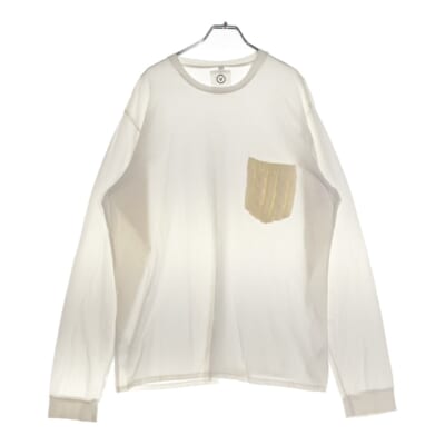 ニットポケット付き クルーネック 長袖Tシャツ ホワイト Bランク