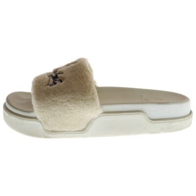 ロゴ刺繍 ボア スライドサンダル ホワイト Bランク