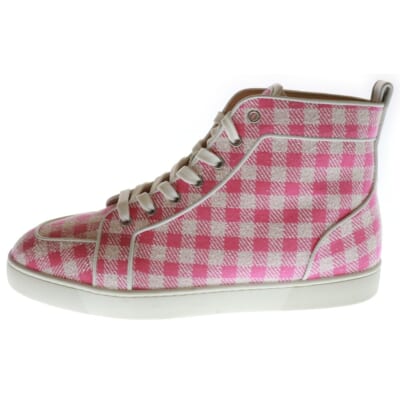 RANTUS ORLATO FLAT キャンバス ツイード チェック ハイカットスニーカー ピンク Bランク