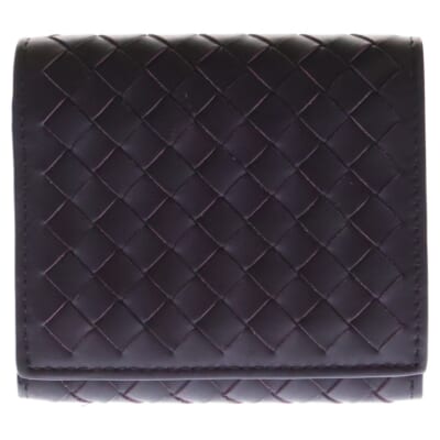 イントレチャート 3つ折り財布 コンパクトウォレット カードーケース 名刺入れ パープル レザー Bランク