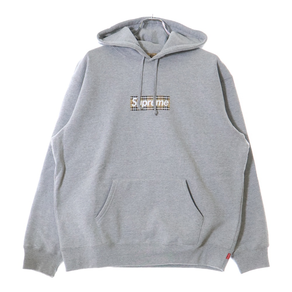22SS ×BURBERRY Box Logo Hooded Sweatshirt バーバリー ボックスロゴ スウェットプルオーバーパーカー グレー Sランク