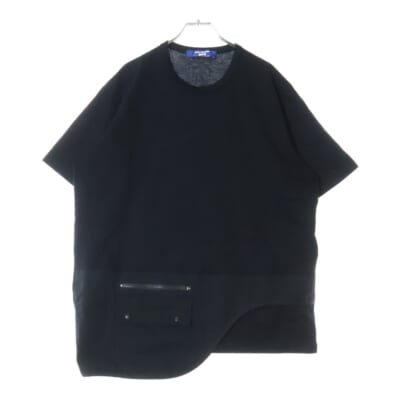 24SS AD2023 裾ポケットデザイン クルーネック コットン 半袖Tシャツ カットソー ブラック WM-T001 Bランク