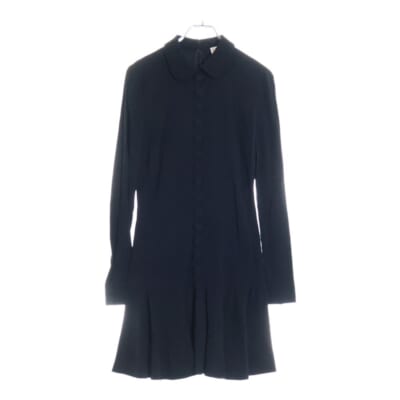 ボタンデザイン フラットカラー ティアード ロングスリーブ ドレス ワンピース レディース ブラック QR3VA7403SM Bランク