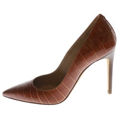 クロコ型押し ポインテッドトゥ ヒール パンプス ブラウン レディース Bランク