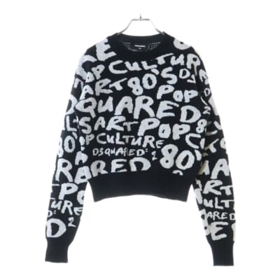 D2 POP 80S COOL FIT CREWNECK 総柄 クルーネックニットセーターブラック S75HA1246 S18438 レディース Bランク