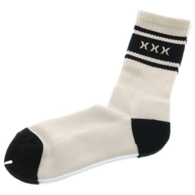 SHMZMN ロゴライン クルーソックス 靴下 ホワイト/ブラック Sランク