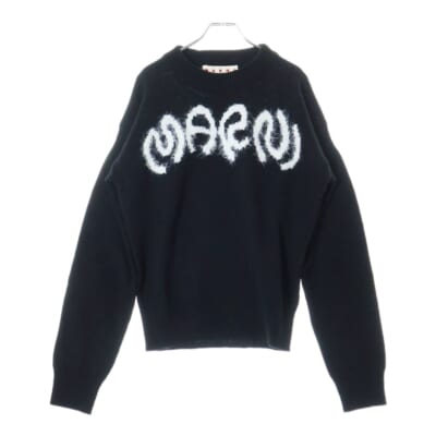 23AW ROUNDNECK SWEATER フロントロゴモヘヤ クルーネックニット セーター ブラック/ホワイト GCMG0353Q0UFH942 Sランク