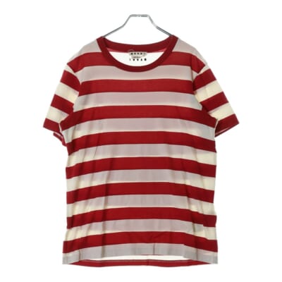 20AW バックロゴエンブロイダリー ボーダー クルーネック半袖Tシャツ カットソー ホワイト/レッド HUMU0151S0 Bランク