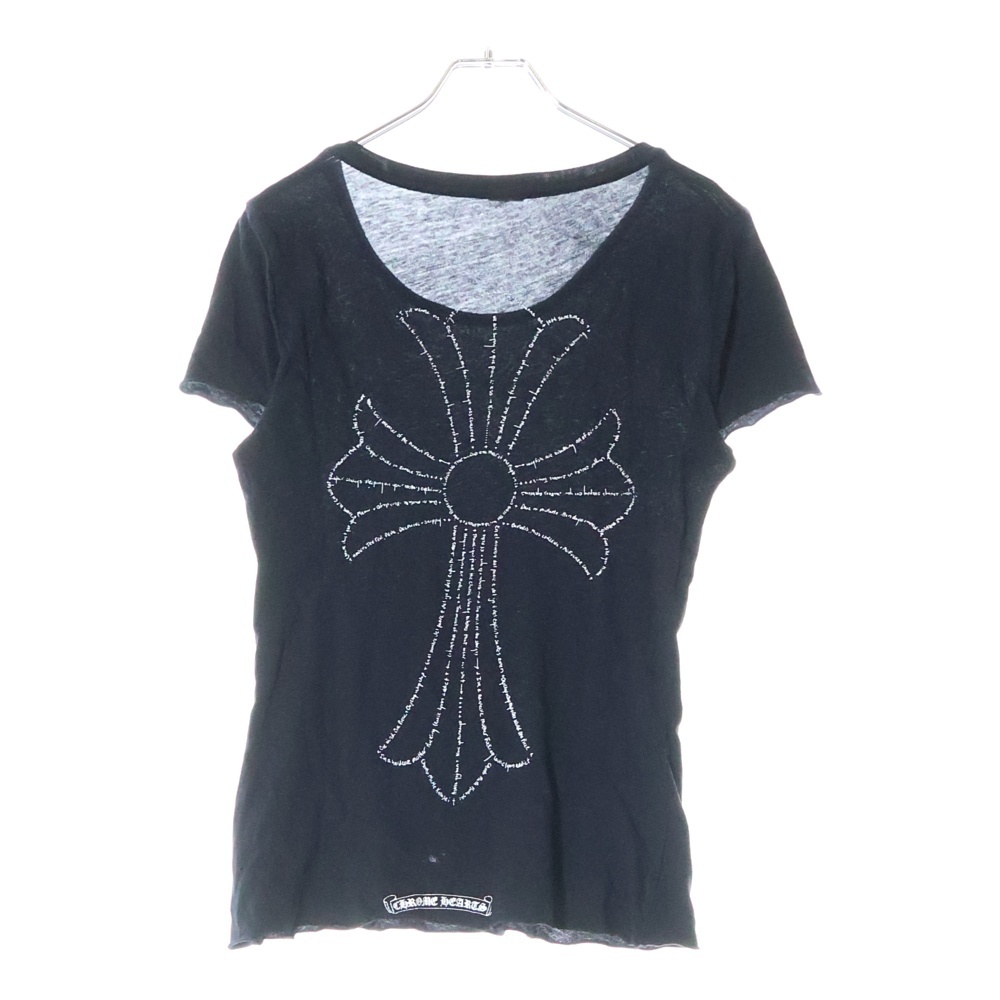 CHクロスプリント クルーネック半袖Tシャツカットソー レディース ブラック Bランク