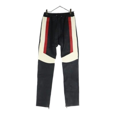 ラムスキン レザーバイカーパンツ S5HC519C869T ブラック/ホワイト/レッド Aランク