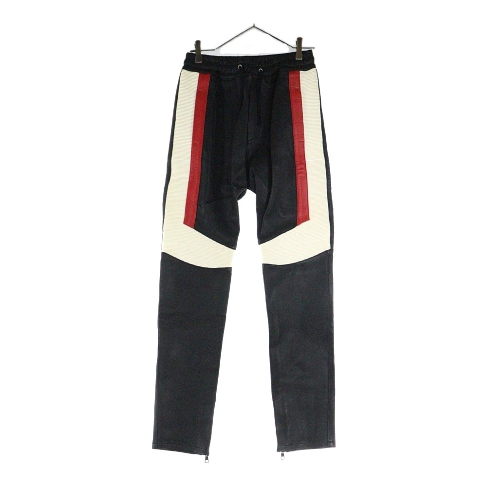 ラムスキン レザーバイカーパンツ S5HC519C869T ブラック/ホワイト/レッド Aランク