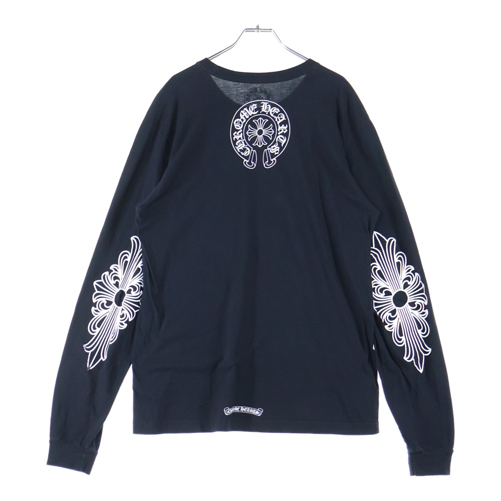 CH L/S ネックロゴプリント 袖フローラル クルーネック 長袖Tシャツ カットソー ブラック Bランク