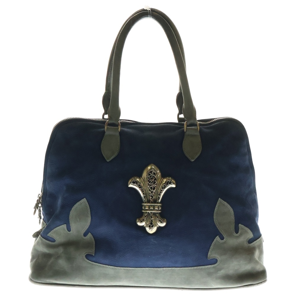 #2 SLOUCHY スラウチー スエード切替CHフレア装飾 ハンドバッグ ネイビー Bランク