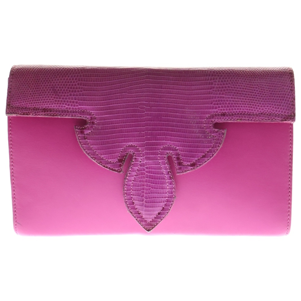 フレアニーフラップ クラッチバッグ レザー ピンク Bランク