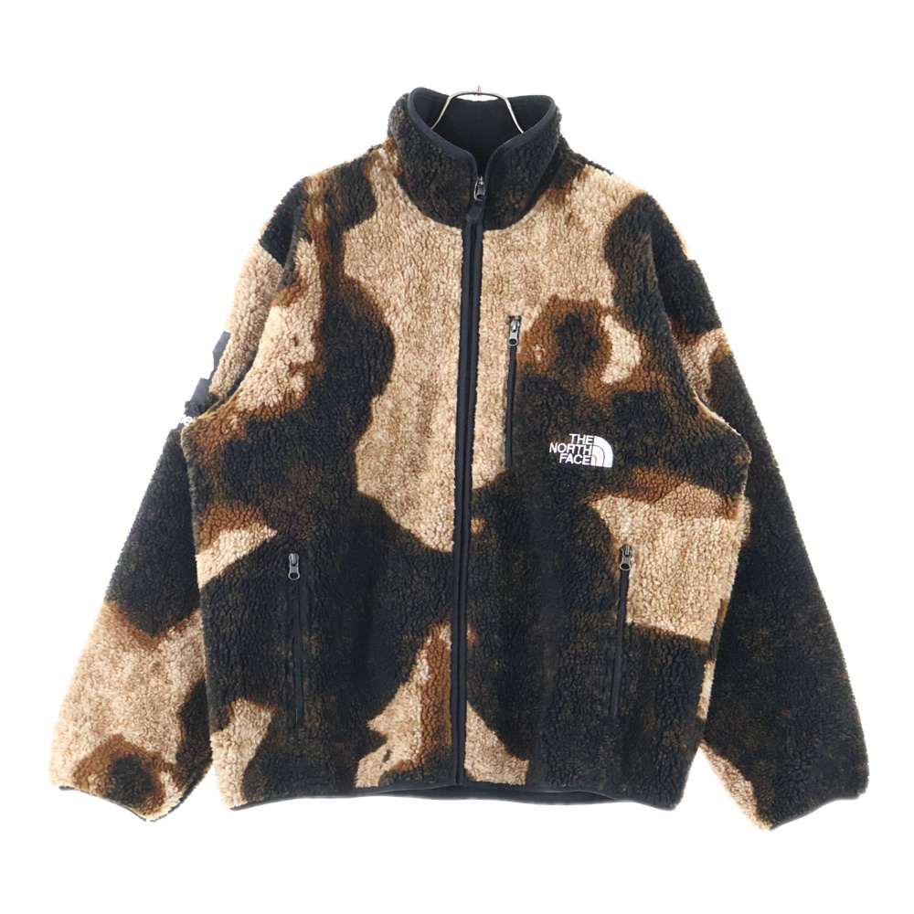 21AW×THE NORTH FACE Bleached Denim Print Fleece Jacket ブリーチドデニムプリントフリースジャケット ボアジャケット ブラック Aランク