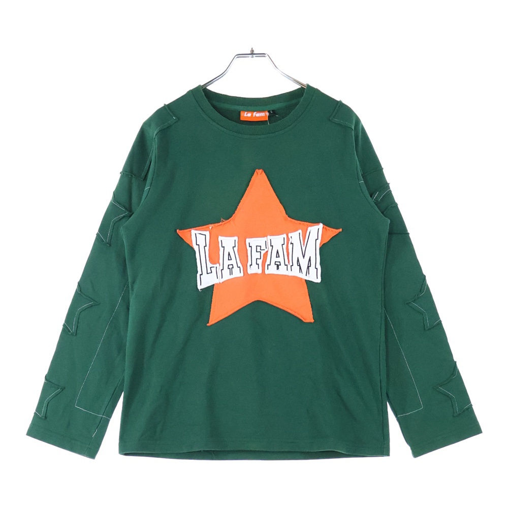 la fam sew and cut star LS フロントロゴ刺繍クルーネックロングスリーブTシャツカットソー ロンT グリーン Bランク