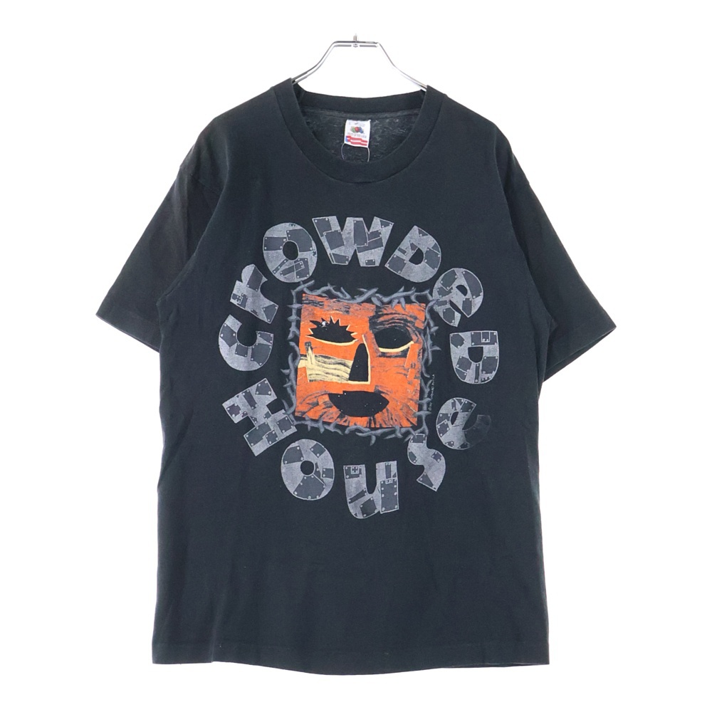 90s vintage crowded house woodface fruit of the loomタグ クラウデットハウス ウッドフェイス クルーネック半袖Tシャツカットソー バンT ブラック Bランク
