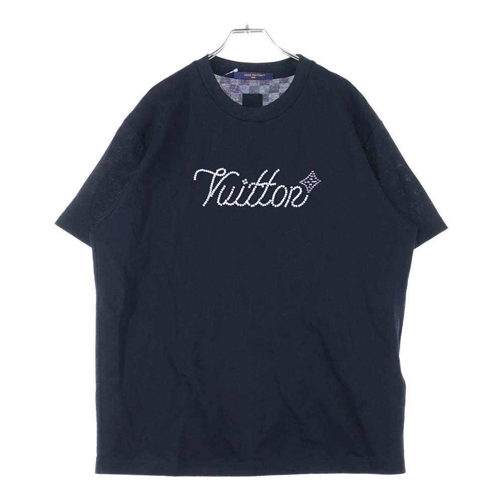 25SS フロントロゴ ビーズデザイン クルーネック半袖Tシャツカットソー ブラック RM252M JUV HTY93W Bランク