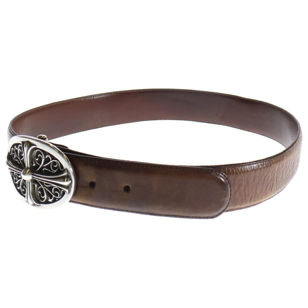 OVAL CROSS STRAP1.5クラシックオーバルクロスバックル レザーベルト シルバー/ブラウン BCA359 Cランク