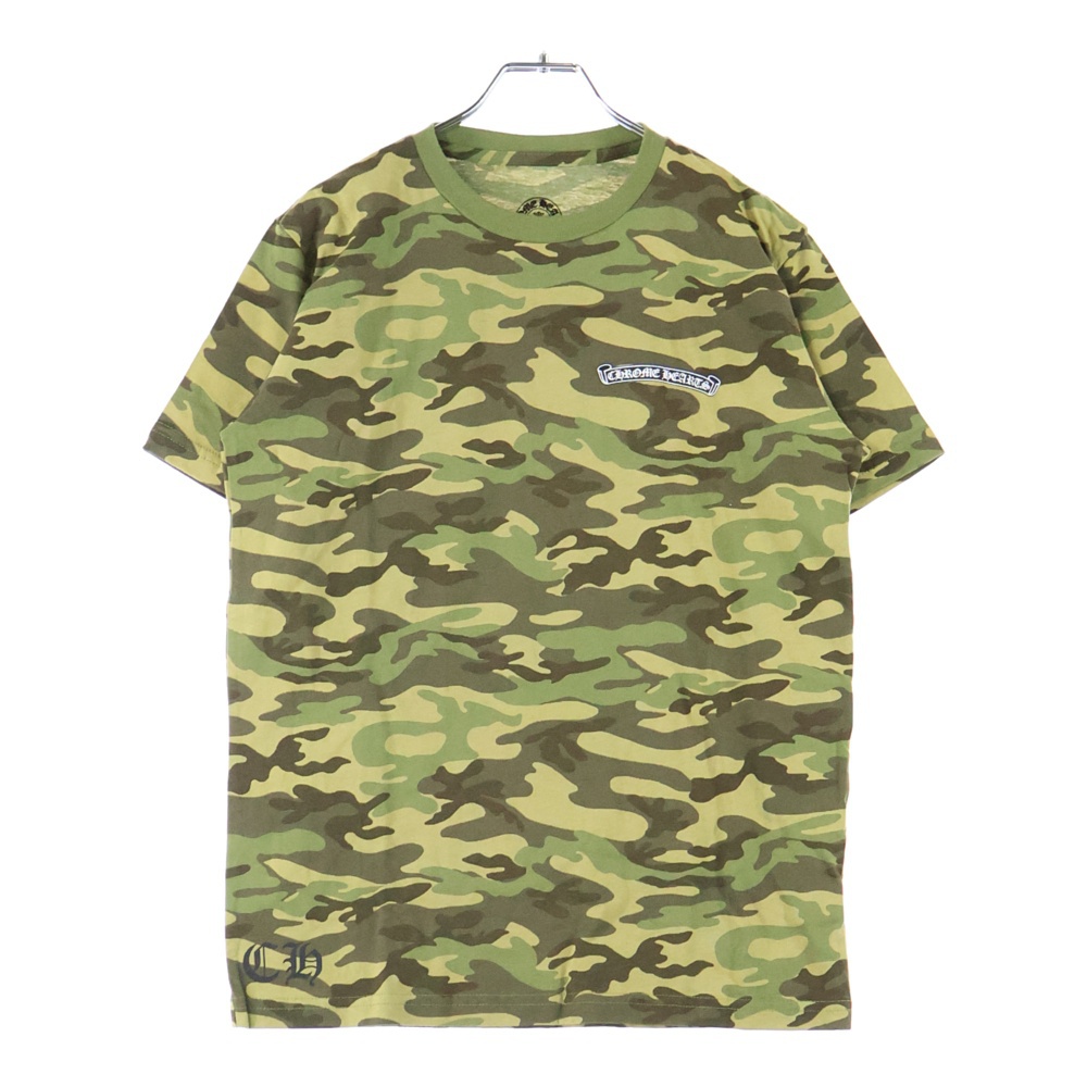 フロントスクロールラベルプリント カモ柄 クルーネック 半袖Tシャツ カーキ Sランク
