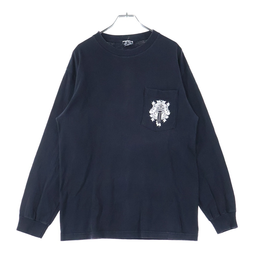 OLD Dagger Logo Print Long TEE オールドモデル フロントダガーロゴ 袖フローラルプリント 長袖Tシャツ カットソー ブラック/ホワイト Bランク