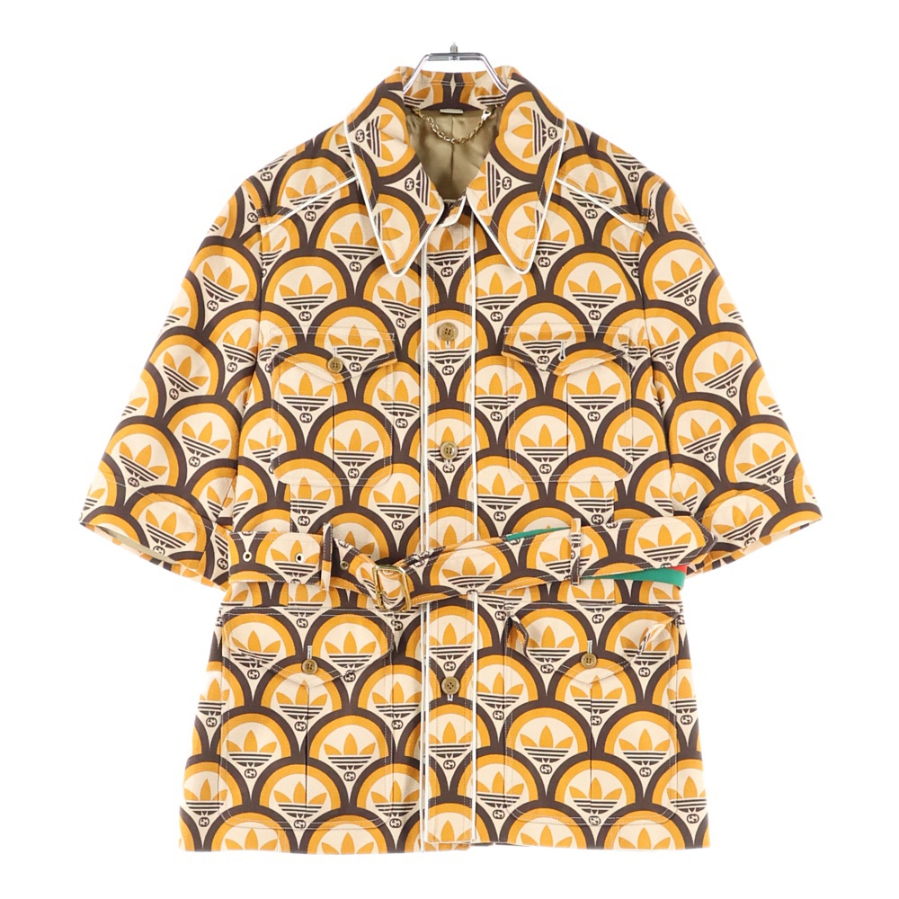 22SS ×adidas アディダス インターロッキングG トレフォイルロゴ 半袖シャツ オレンジ/ベージュ 701814 ZAIXM Aランク