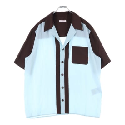 PANELLED SILK SHIRT パネルドシルク半袖シャツ ライトブルー/ブラウン 5V3AAE708E4 Aランク