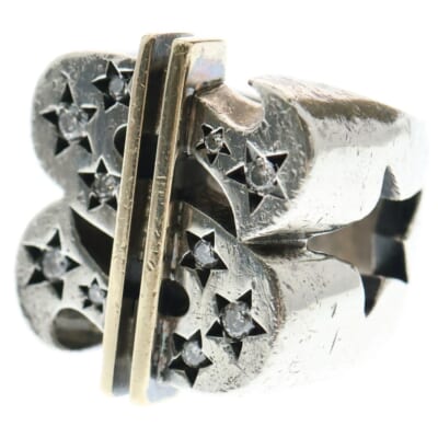 T-$ RING GOLD STONE ダラーリング 指輪 シルバー/ゴールド 18号 Bランク