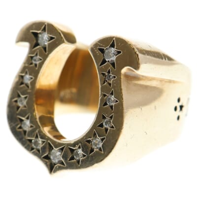 T-H.SRING GOLD/STONE 8K ダイヤ ホースシューリング 指輪 ゴールド Bランク