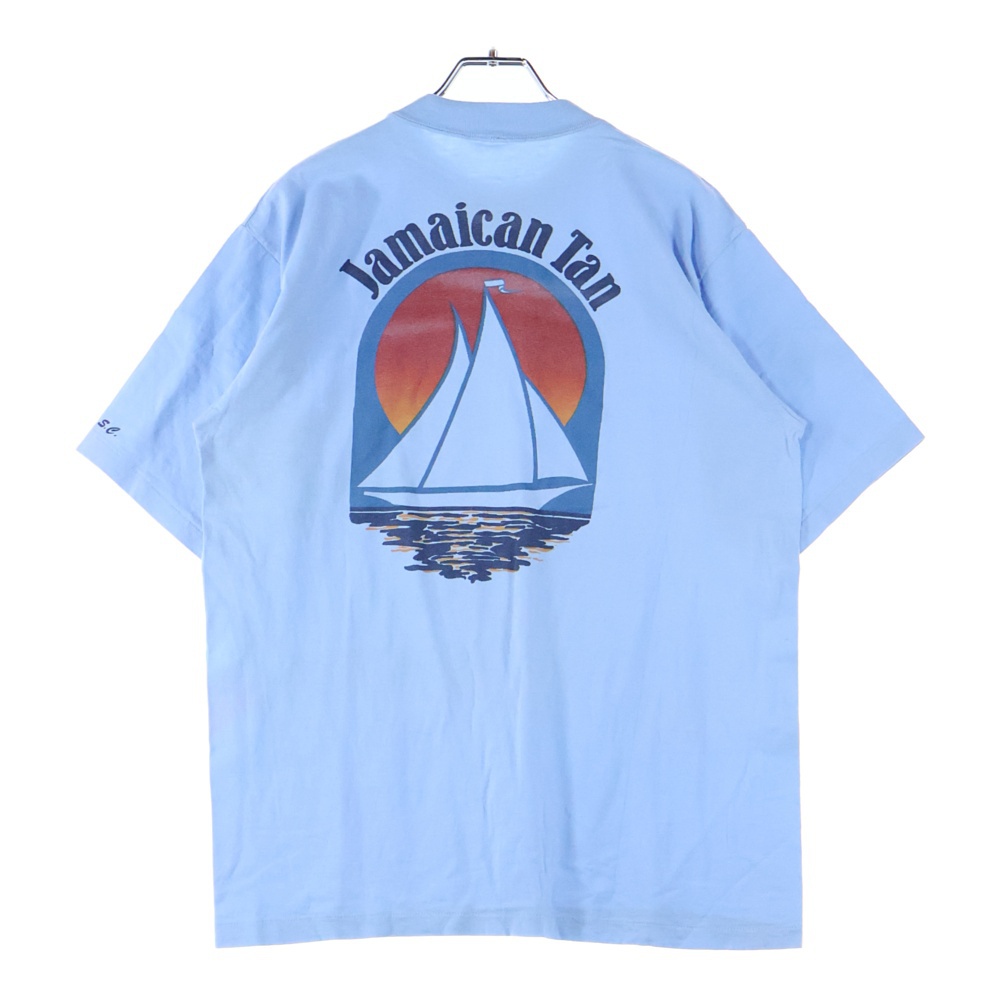 80-90s バックプリントクルーネック半袖Tシャツカットソー ブルー Bランク