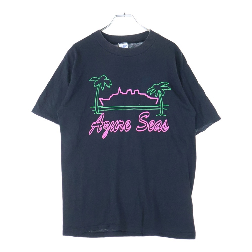 90s Velva Sheen フロントプリントクルーネック半袖Tシャツカット ブラック Bランク
