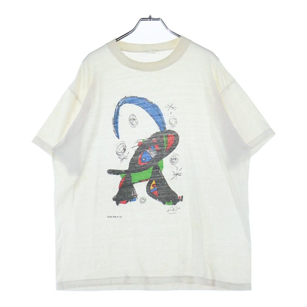 90s Joan MILO ジョアンミロ フロントプリントクルーネック半袖Tシャツカットソー ホワイト Bランク