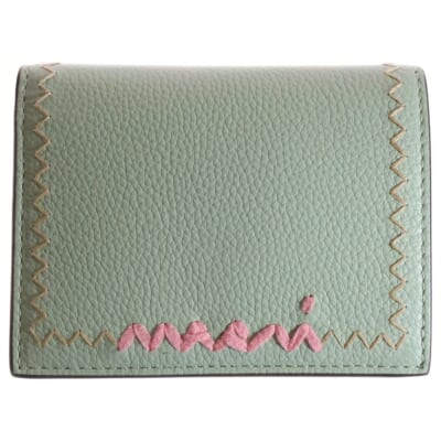 ロゴ刺繍 レザー コンパクトウォレット 二つ折り財布 ライトブルー/ピンク PFMOQ14Q11 Sランク