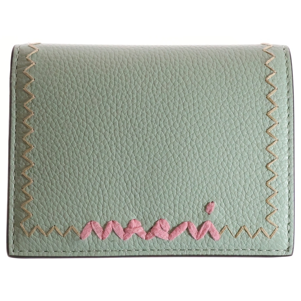 ロゴ刺繍 レザー コンパクトウォレット 二つ折り財布 ライトブルー/ピンク PFMOQ14Q11 Sランク