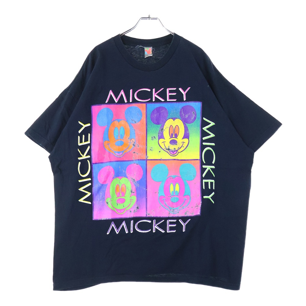 90s USA製 MICKEY TEE ミッキーフロントプリント半袖Tシャツ カットソー ブラック Bランク