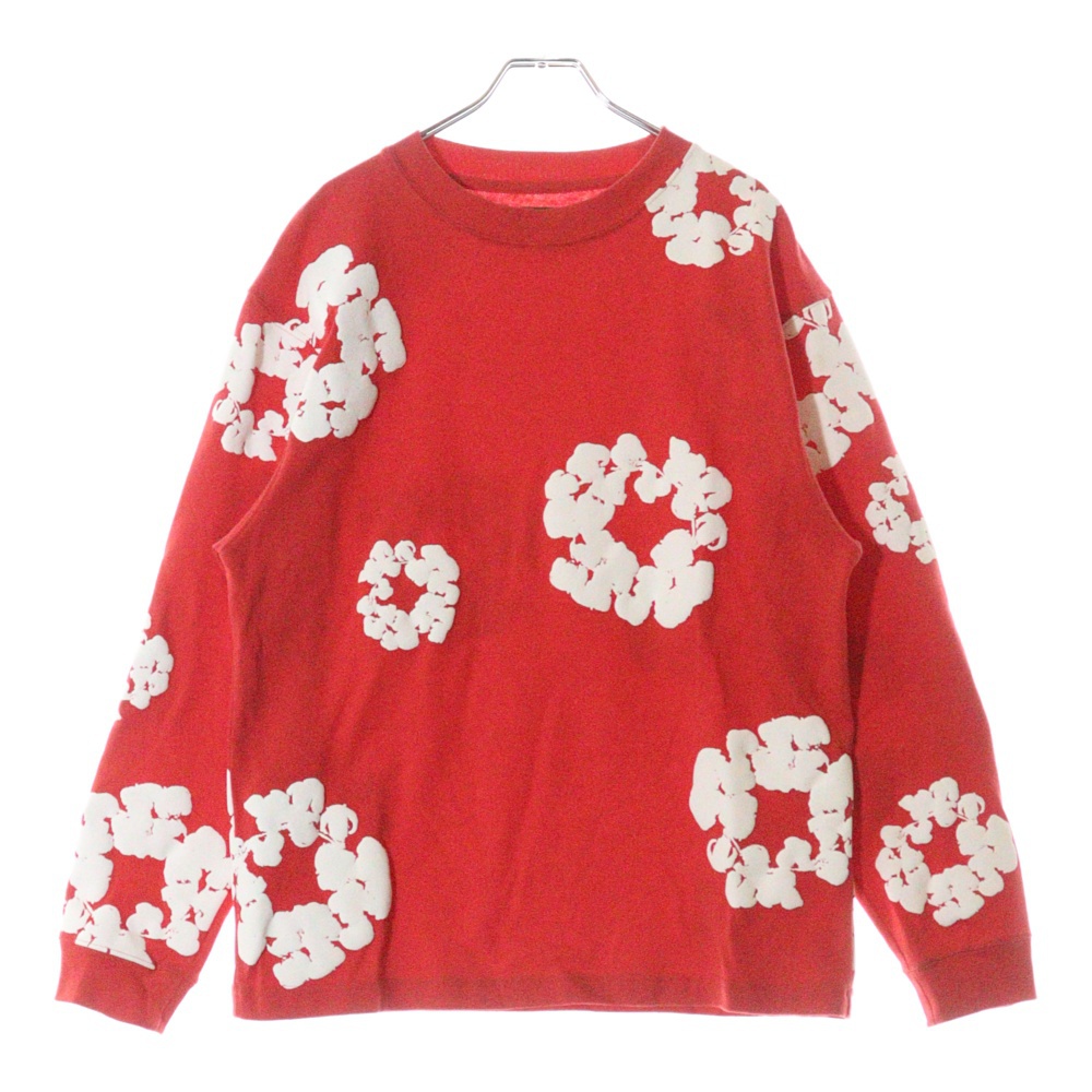 Long Sleeve Cotton Wreath T-shirt ロングスリーブ コットン 長袖Tシャツ レッド/ホワイト Aランク