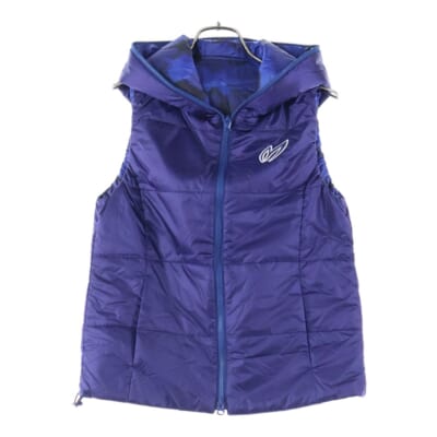 ロゴ刺繍 フルジップフード付きダウンベスト ジップアップベスト リバーシブル パープル Bランク