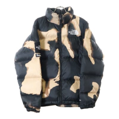 21AW ×THE NORTH FACE Bleached Denim Print Nuptse Jacket ノースフェイス ブリーチデニムプリント ヌプシ ダウンジャケット ブラック/ベージュ ND52100I Aランク