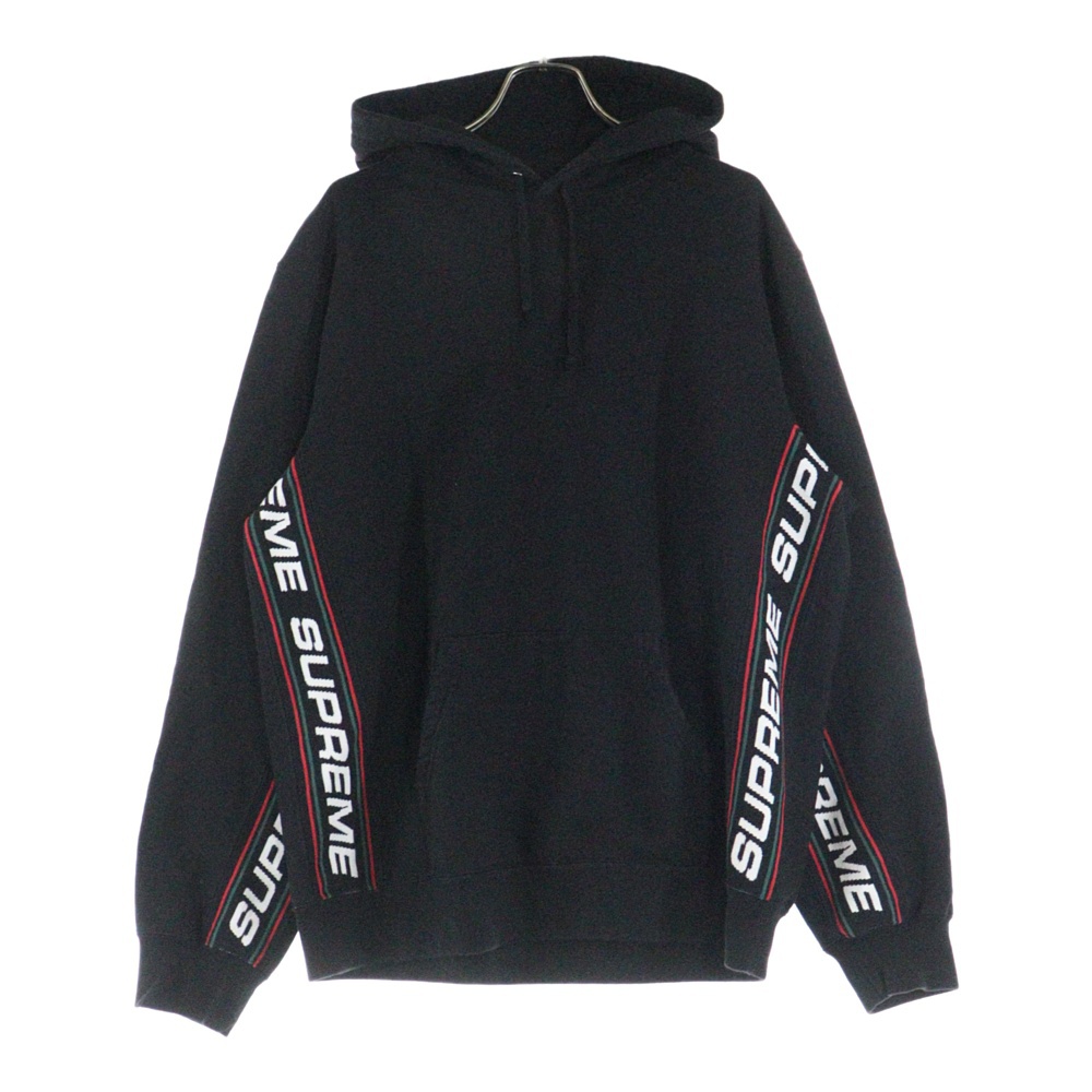 19AW Text Rib Hooded Sweatshirt テキストリブフーデッドスウェットシャツ サイドロゴプルオーバーパーカー ブラック Bランク
