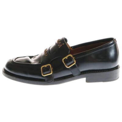 leather loafers レザー ダブルバックル付き ローファー ブラック Bランク