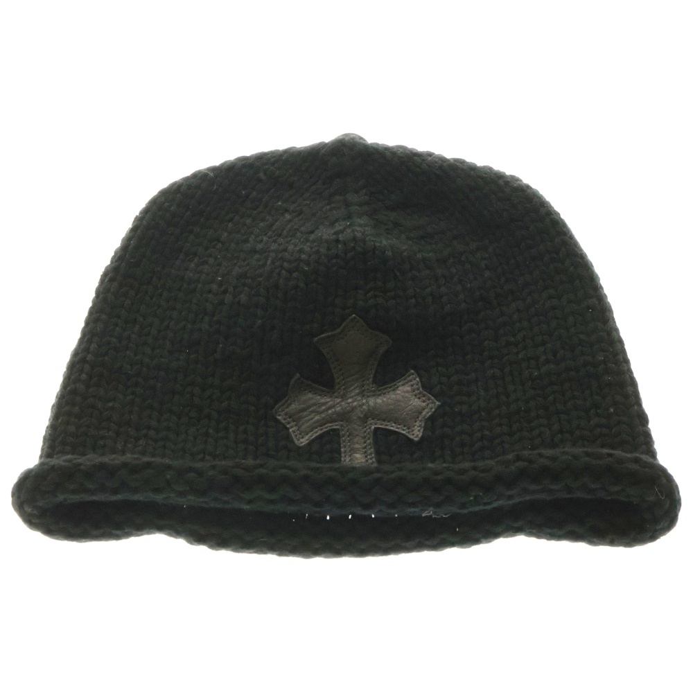 BEANIE CASH クロスパッチ カシミヤ ニットキャップ ビーニー 帽子 ブラック Bランク